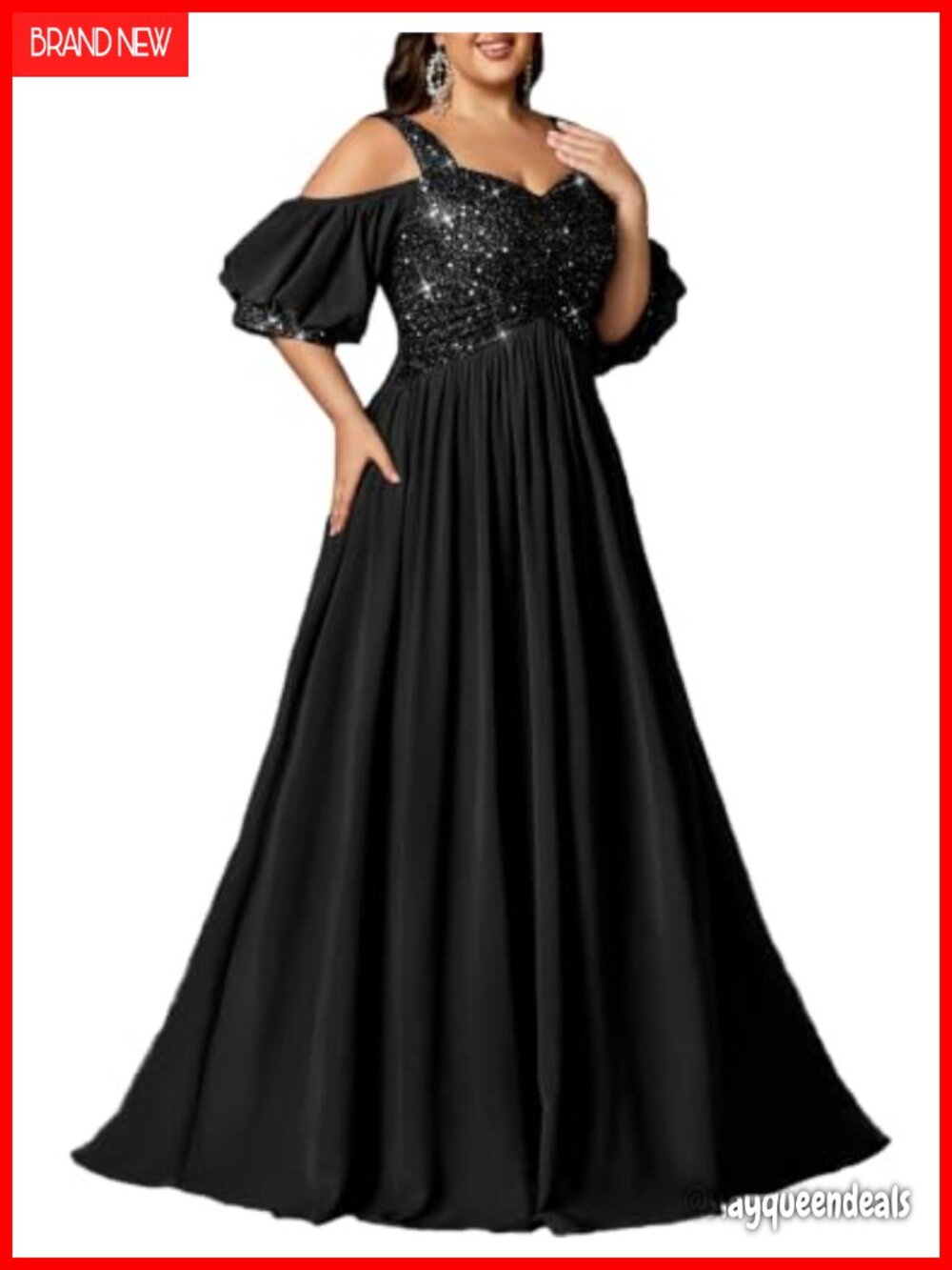 Plus Size Sequin Formal Dress A-Line High Slit Prom Wedding Guest